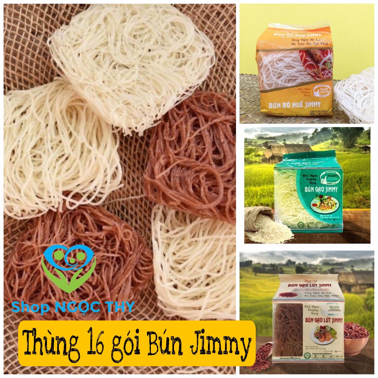 Thùng 16 gói Bún gạo Jimmy (bún bò/lứt/trắng) 16gói*250gr