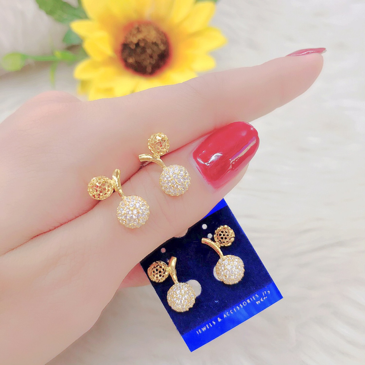 Bông Tai Nữ [ B1123 ]  Hạt Châu Khảm Đá Bao Đẹp - Mang Đi Chơi, Đi Tiệc Đều Đẹp -0502106- Trang sức nữ, Bông tai mạ vàng, bông tai đẹp