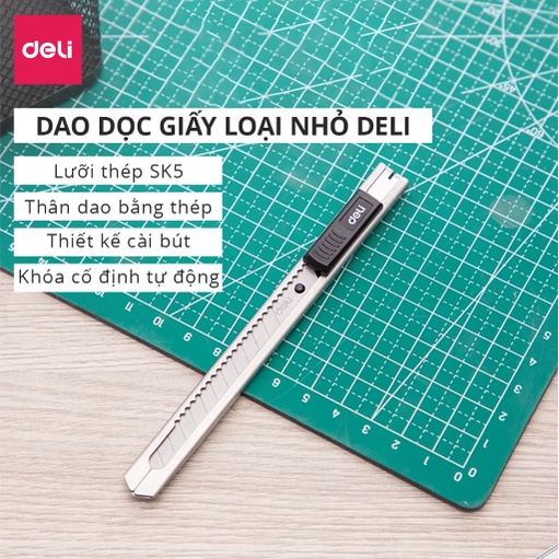 Dao rọc giấy Deli 2058 chất liệu kim loại với lưỡi thép SK5