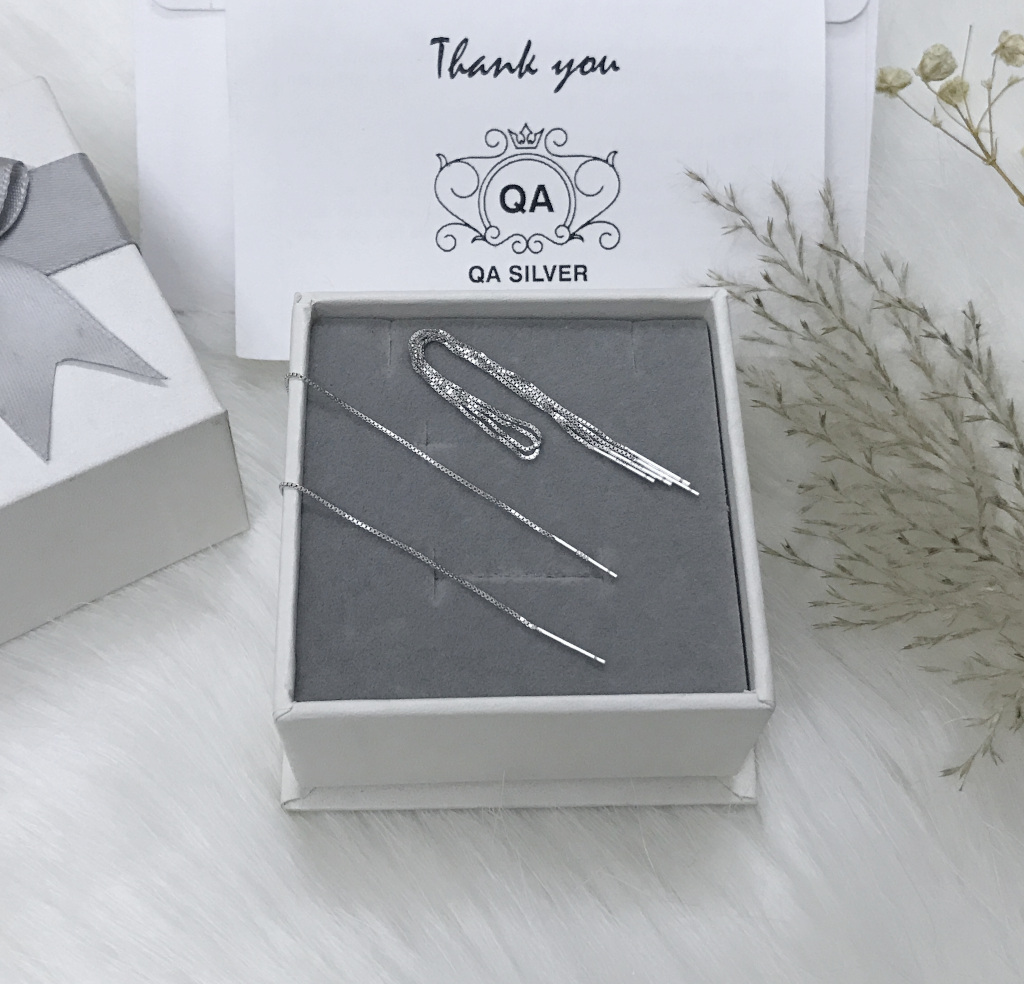 Khuyên tai bạc 925 dài sợi mảnh lụa bông nữ tua tối giản S925 CHAIN QA SILVER Earrings EA190815
