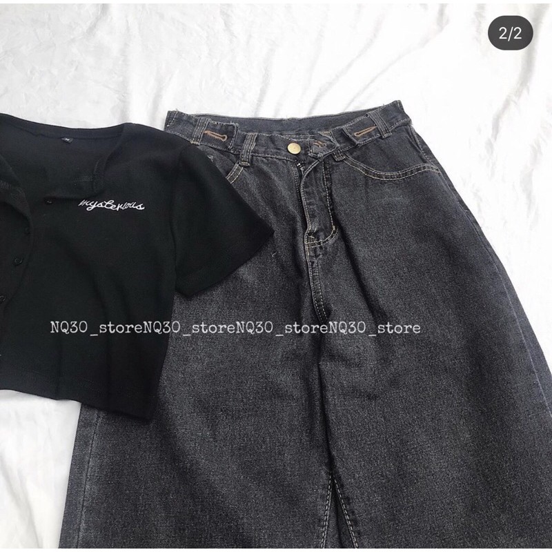 🍬SET QUẦN ĐAI NÚT + CROP THÊU CHỮ