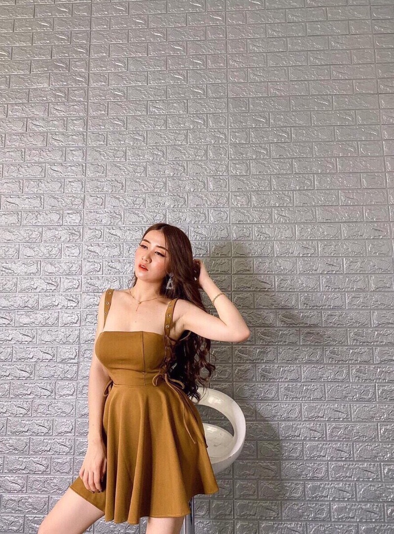 Đầm xòe hai dây đan dây hai bên eo dễ thương