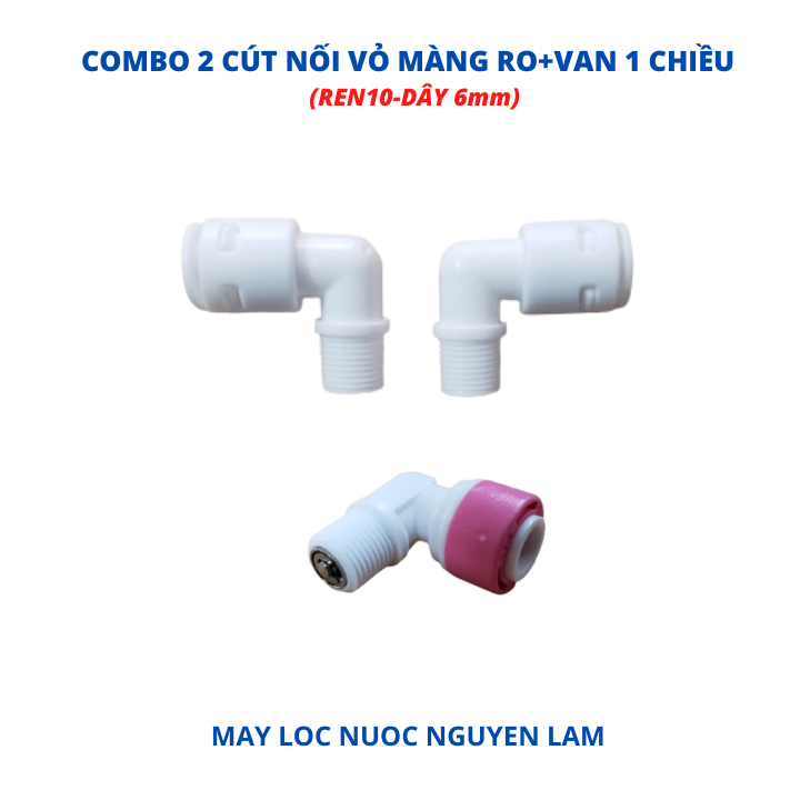 (HCM) Combo 2 Cút Nối Vỏ Màng RO+Van 1 Chiều Máy Lọc Nước RO (3 cái)