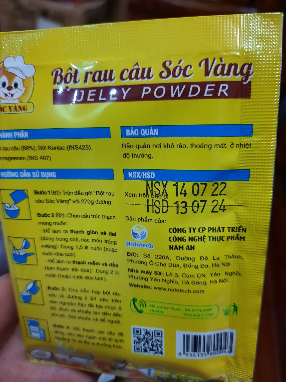 BỘT RAU CÂU DẺO SÓC VÀNG GÓI (12G)