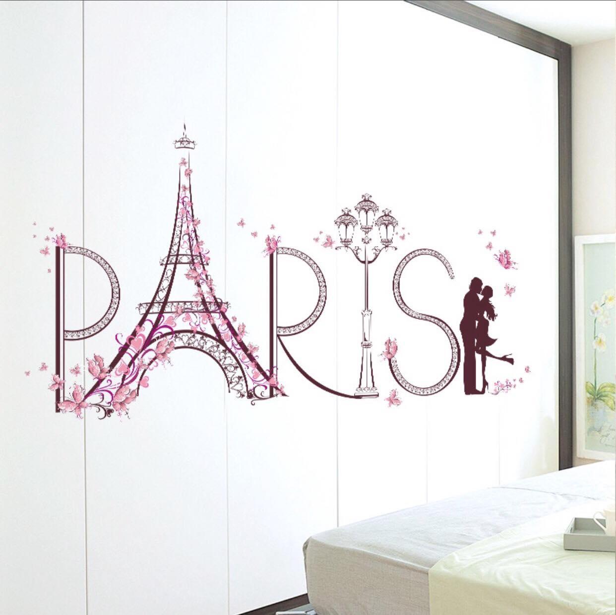 decal dán tường đôi uyên ương Paris