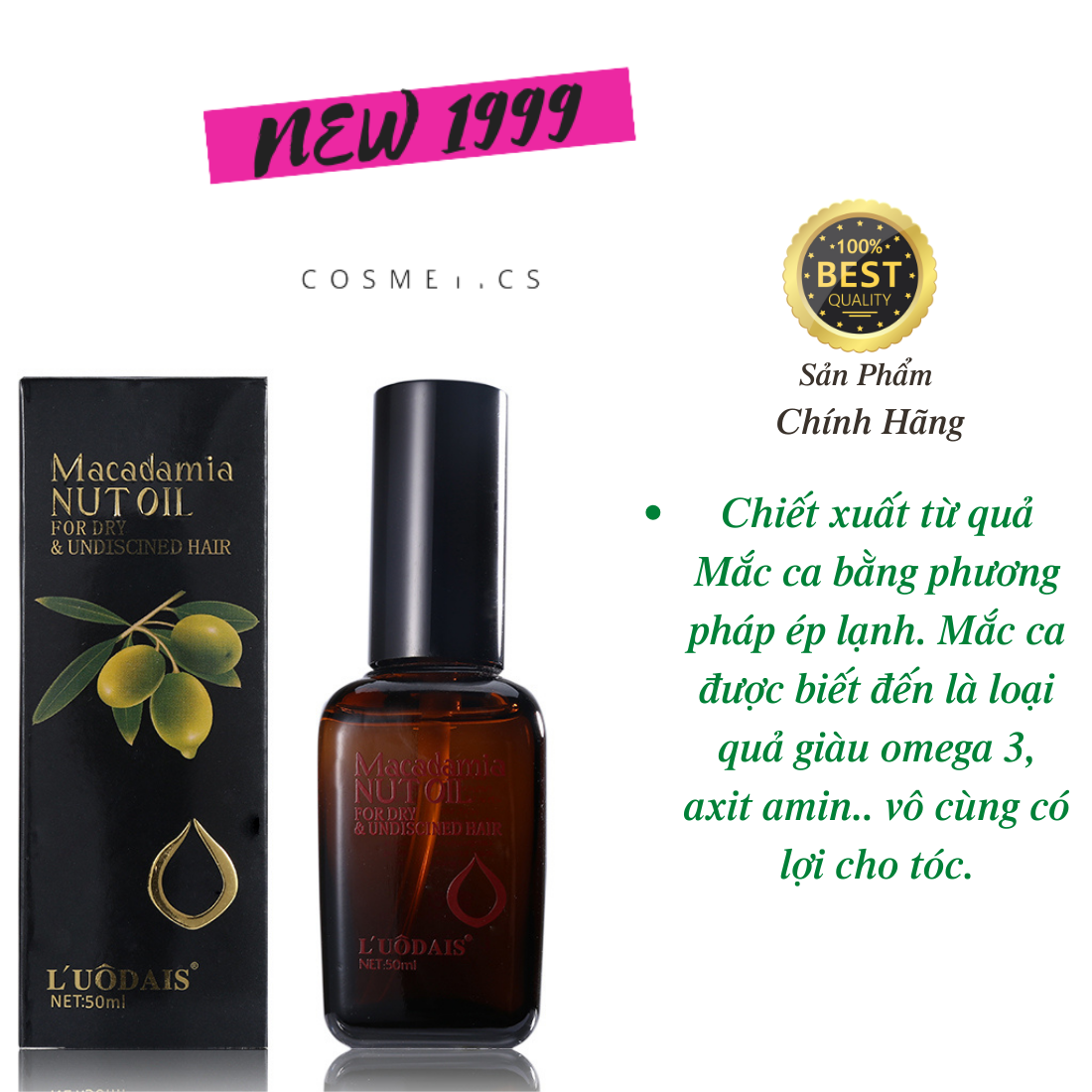 Tinh dầu dưỡng tóc thơm lâu dành cho tóc uốn Macadamia 50ml