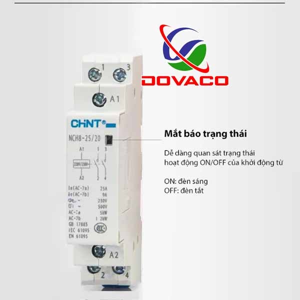 khởi động từ 1 pha CHINT NCH8 25A/220v Contactor bảo vệ thiết bị động cơ quá tải kết hợp với công tắc hẹn giờ (Xám)