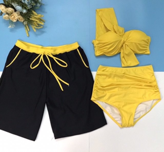 [HCM]Đồ bơi cặp couple thun lạnh nữ mút dày lệch vai