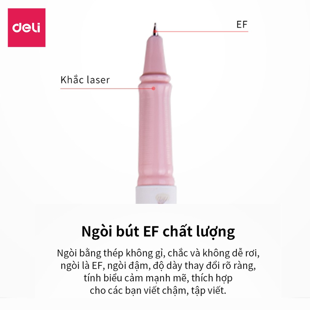Bút máy học sinh luyện viết chữ đẹp có bán kèm ống mực Deli - Họa tiết đáng yêu - Màu Hồng/Xanh dương/Xanh lá- A919
