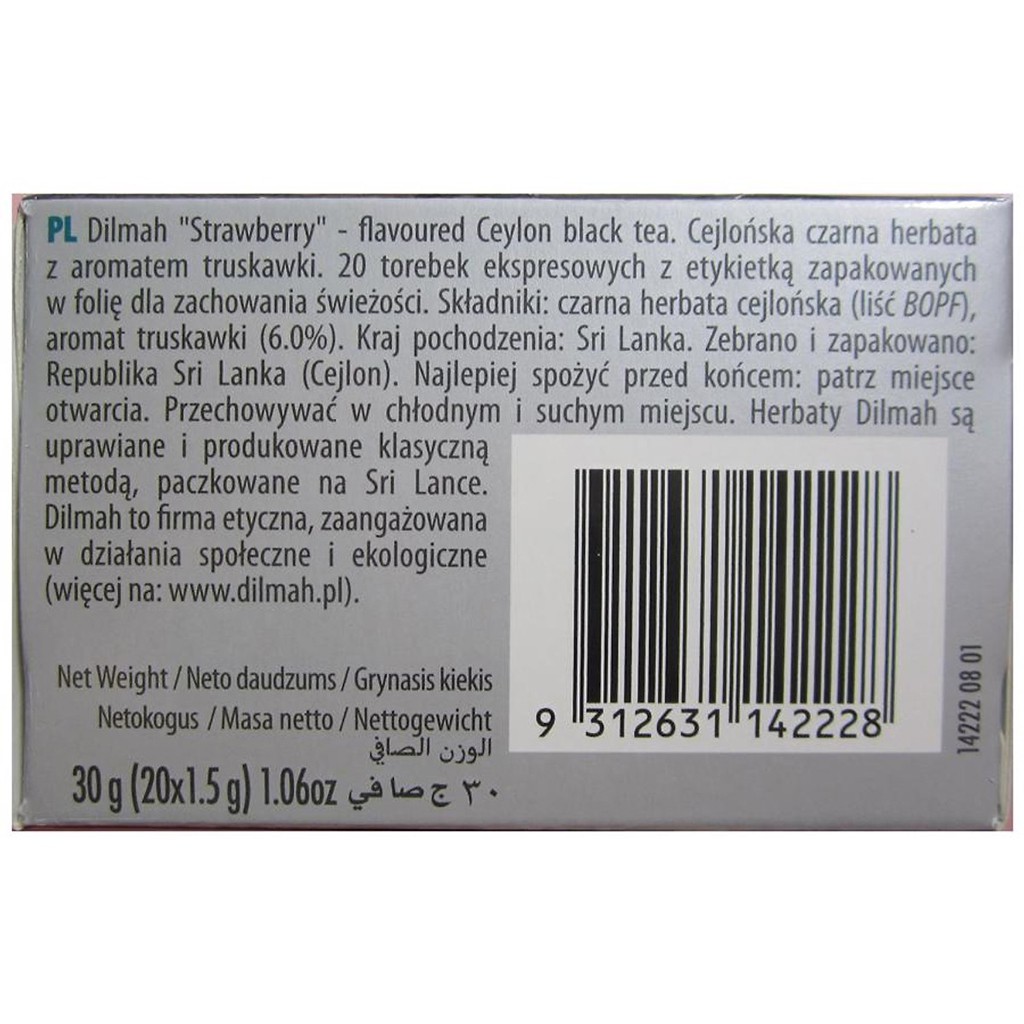 Trà Dilmah Hương Dâu Hộp 30g (1,5 g x 20 gói túi lọc)