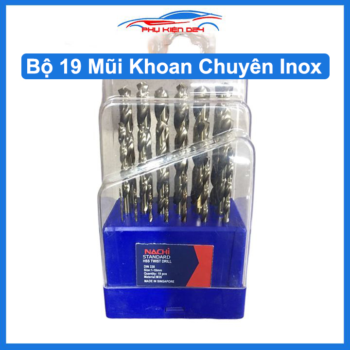Bộ 19 mũi khoan chuyên inox Nachi Singapore đường kính 1-10mm đa năng, khoan sắt, inox, kim loại sắc bén