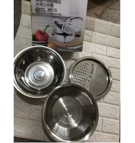 Bộ chậu nạo inox 3 chi tiết.