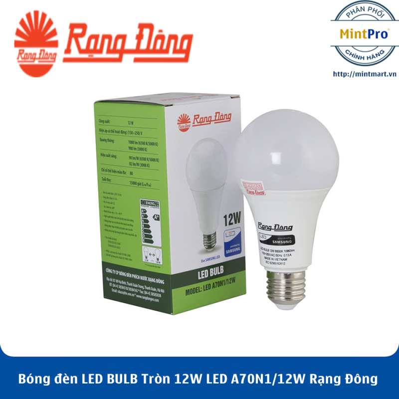 Bóng đèn LED BULB Tròn 12W LED A70N1/12W Rạng Đông - Hàng Chính Hãng