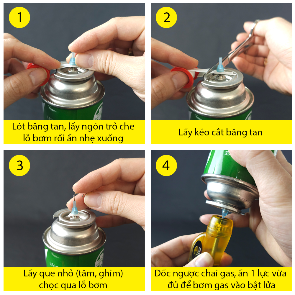 Đầu chuyển đổi bơm gas bật lửa bằng bình gas du lịch