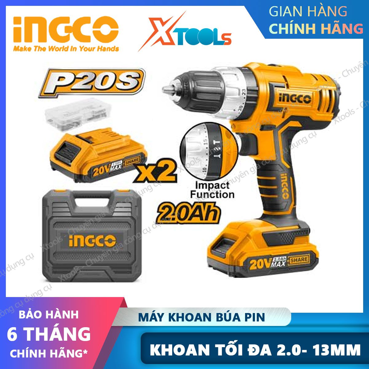20V ingco cidli20031 2 speed battery concrete drill 13mm drill bit automatic drill bit with 2 pin 50 accessories portable battery drill