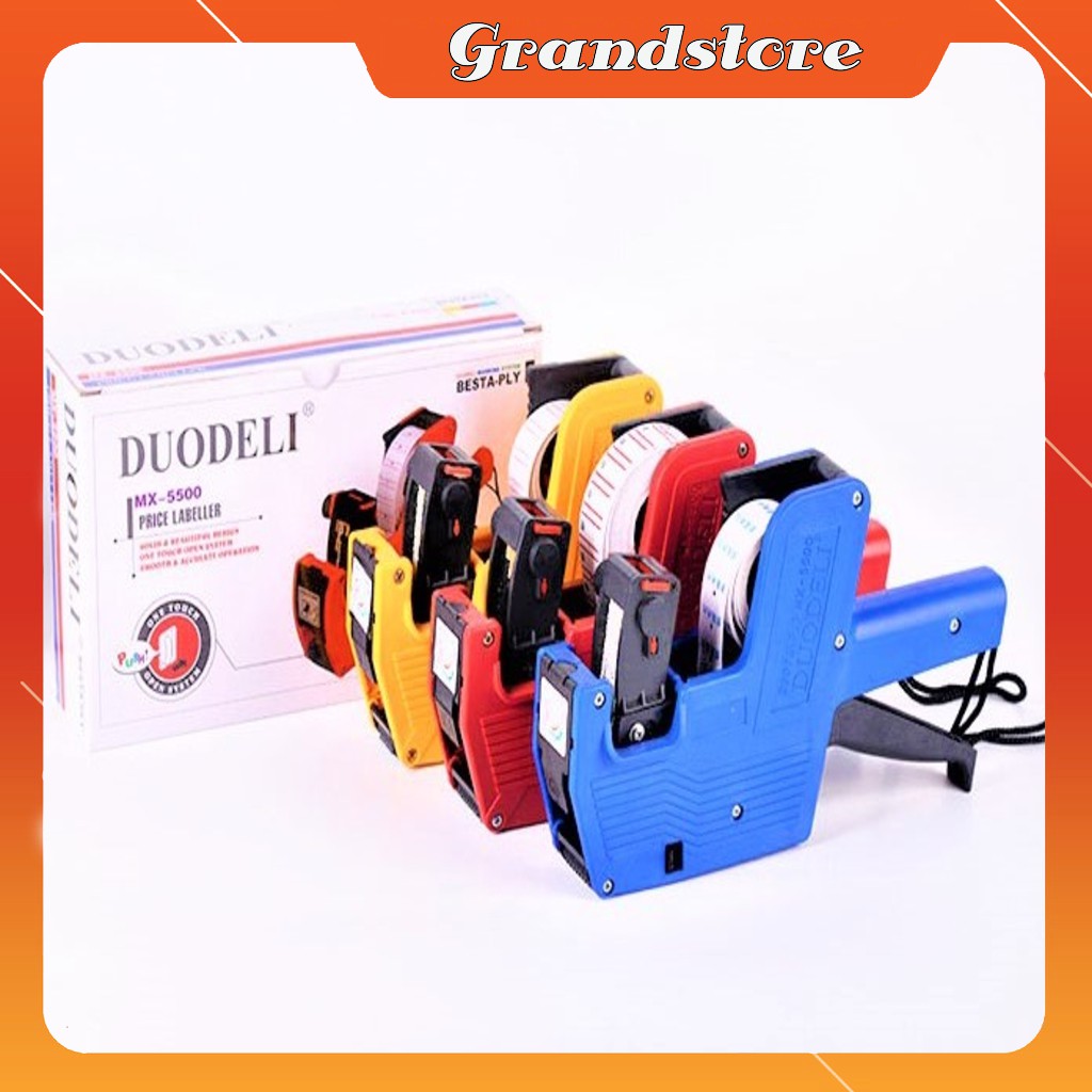 Máy bấm in giá tiền DELI MX5500 kèm tem và mực, súng bắn giá, tem mác cầm tay lớn, dụng cụ in giá dán sản phẩm, quần áo