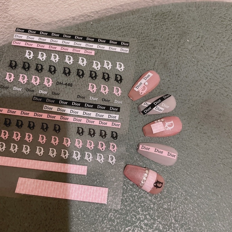 Sticker 3d thương hiệu màu hồng dán móng tay nail