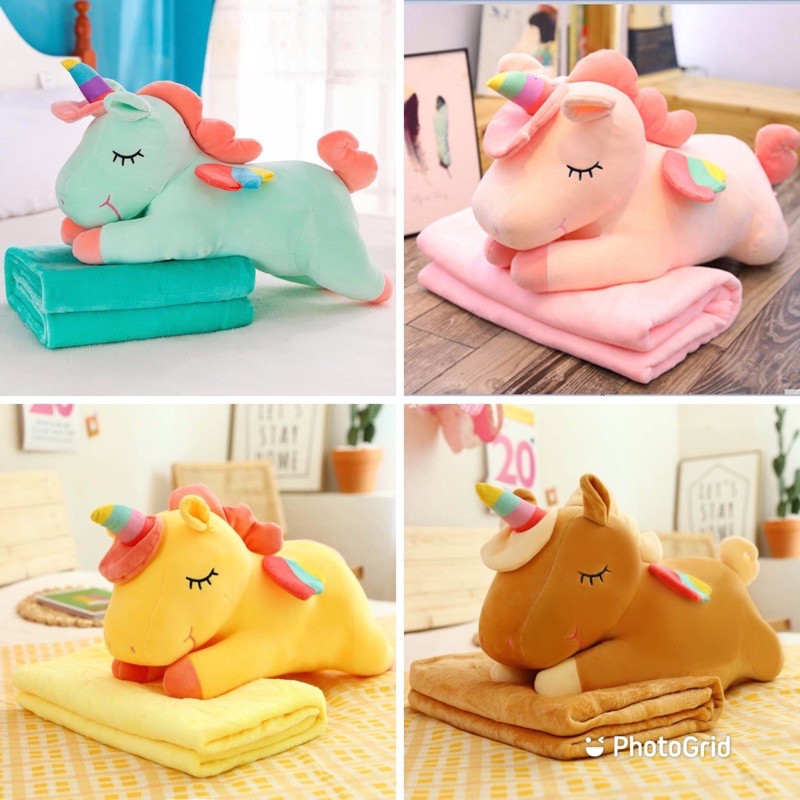 Gấu Bông Có Mền - Chăn Gối Văn Phòng 3in1 Hình Ngựa Pony
