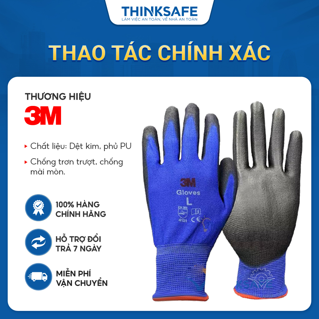 Găng tay chống cắt 3M cấp độ 1, chống trơn trượt, bảo vệ tay dùng cho cơ khí, kỹ thuật Găng tay lao động chính hãng - Thinksafe