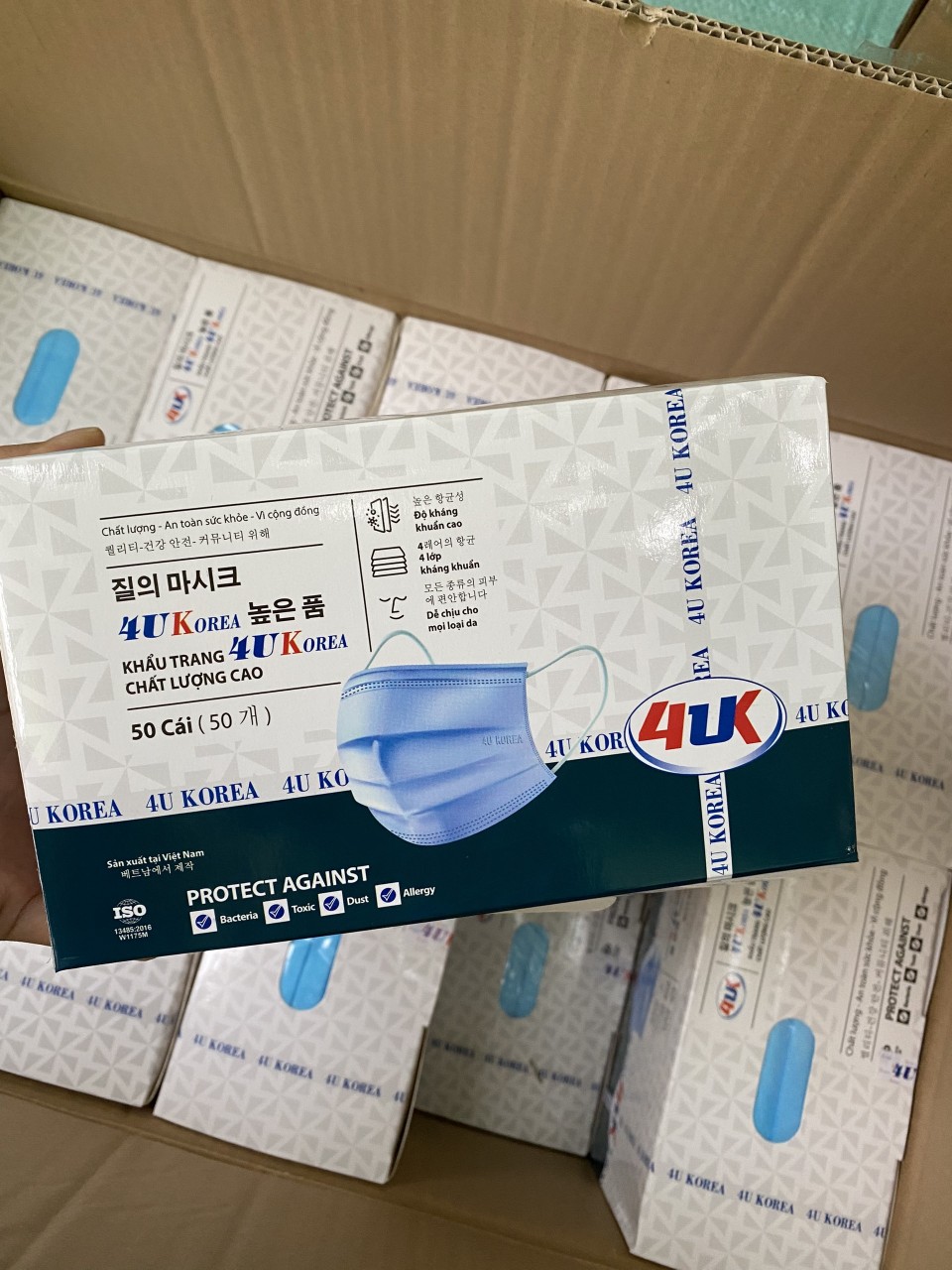 Hộp 50 chiếc khẩu trang Y tế 4U KOREA kháng khuẩn hàng 4 lớp dày đẹp