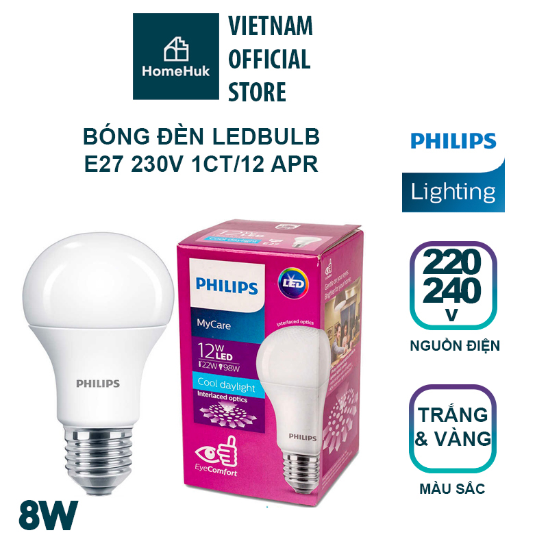 Bóng đèn Philips LEDBulb 8W E27 230V 1CT/12 APR