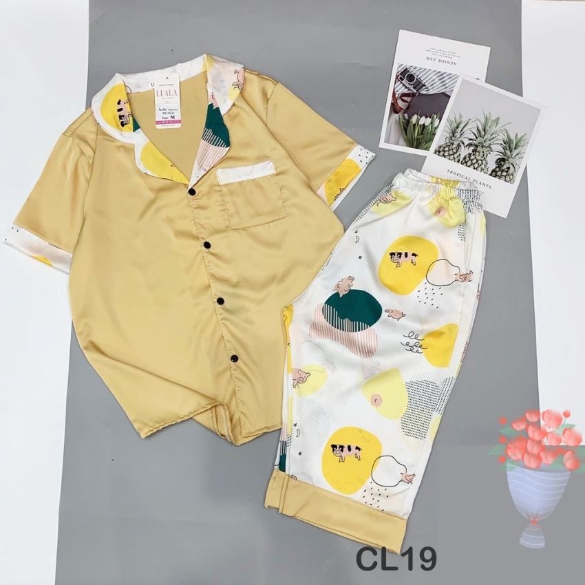 [FREESHIP + QUÀ XINH]  Đồ bộ nữ mặc nhà set đồ ngủ lụa mago cao cấp, Pyjamas nữ cộc lửng, Pyjama Queen, chất lụa mềm mại, thoáng mát + TẶNG KÈM dây cột tóc hoa cúc xinh xắn