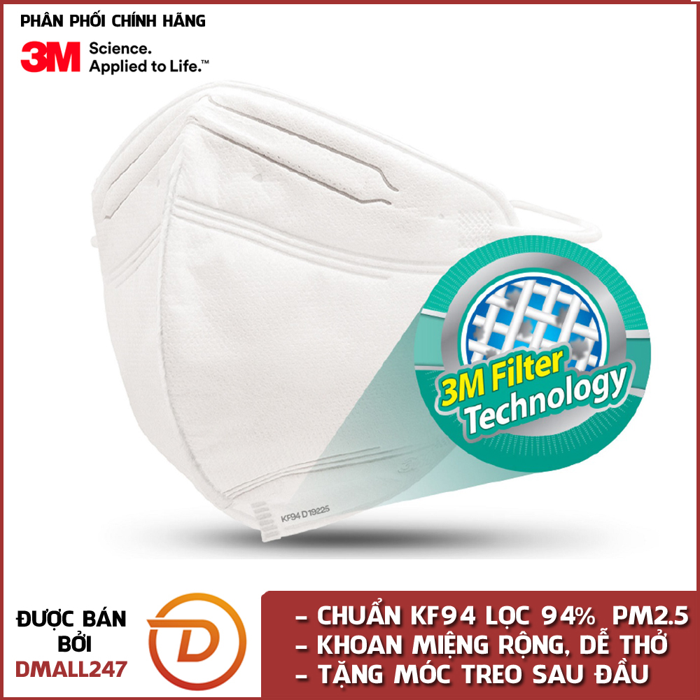 Khẩu trang chống bụi và kháng khuẩn đạt chuẩn KF94 3M 9013 - tặng kèm móc choàng đầu không đau tai- Dmall247,xuất được hóa đơn VAT