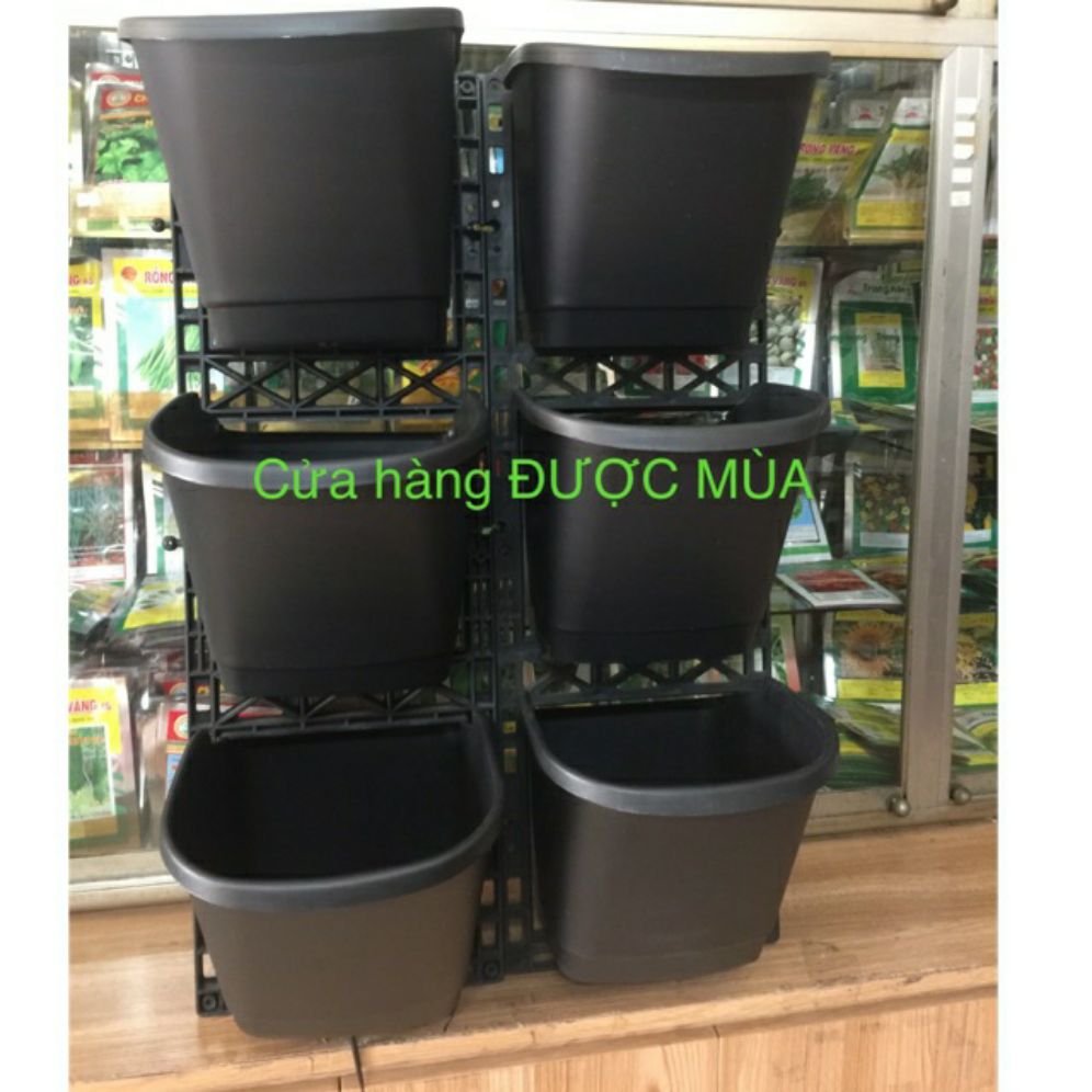 2 giàn chậu treo tường trồng rau, trồng hoa size đại- chậu vườn tường