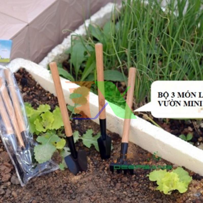 Combo 10 Bộ dụng cụ làm vườn 3 món (cán gỗ), Tổng 30 món