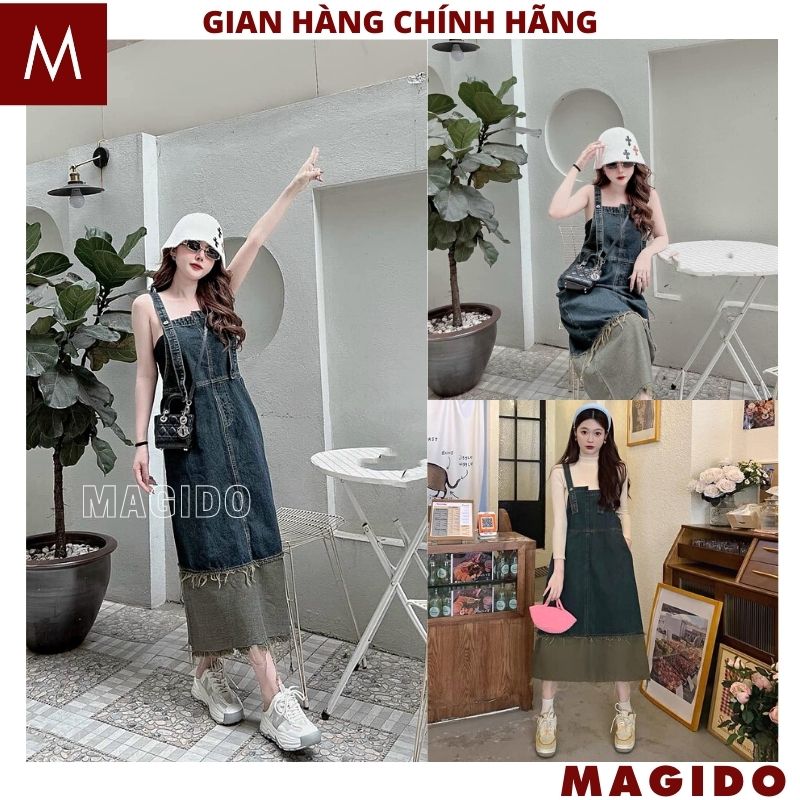 Yếm váy jean dài- hàng dày dặn loại 1 phong cách hàn quốc yếm jean cao cấp yem,yếm bò,yếm váy , yếm váy bò dài ,chất dầy dặn đẹp -magido