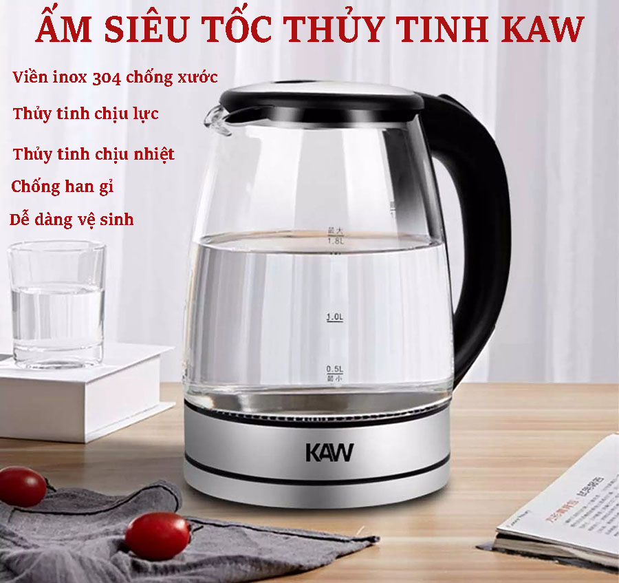 Bình Đun Nước Siêu Tốc - Ấm Đun Nước Siêu Tốc Thủy Tinh - Ấm Siêu Tốc - Bình Đun Siêu Tốc - Bình Siêu Tốc - Dung Tích 1.8L - Hàng Cao Cấp - Chất Liệu 100% Inox Độ Bền Cực Cao - Bảo Hành Toàn Quốc 12 Tháng.