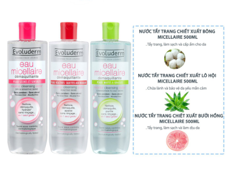 Nước tẩy trang Evoluderm Eau Micellaire 250ml