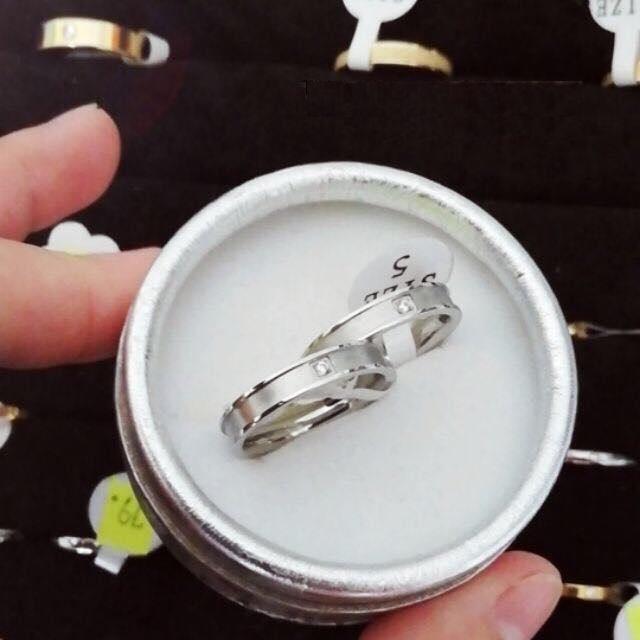 Nhẫn thép không gỉ titan inox trơn đính đá NC123 - giá 1 chiếc