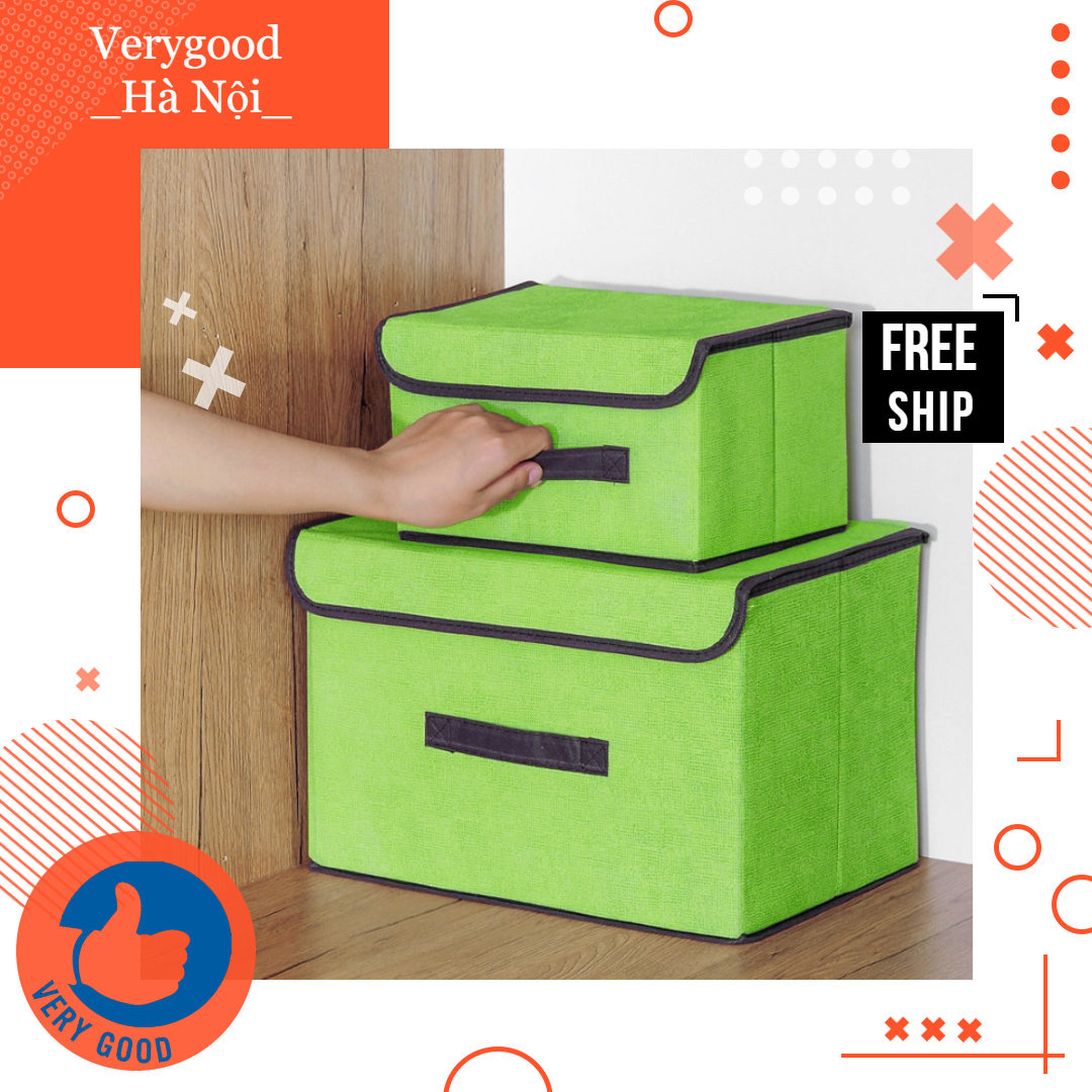 Hộp đựng quần áo vải có khung cứng nắp đậy (combo 2) _Verygood Hà Nội_- Thùng giỏ đựng đồ chơi mĩ phẩm đa năng bằng vải cứng cắp có nắp đậy thích hợp sử dụng tại nhà văn phòng lớp học