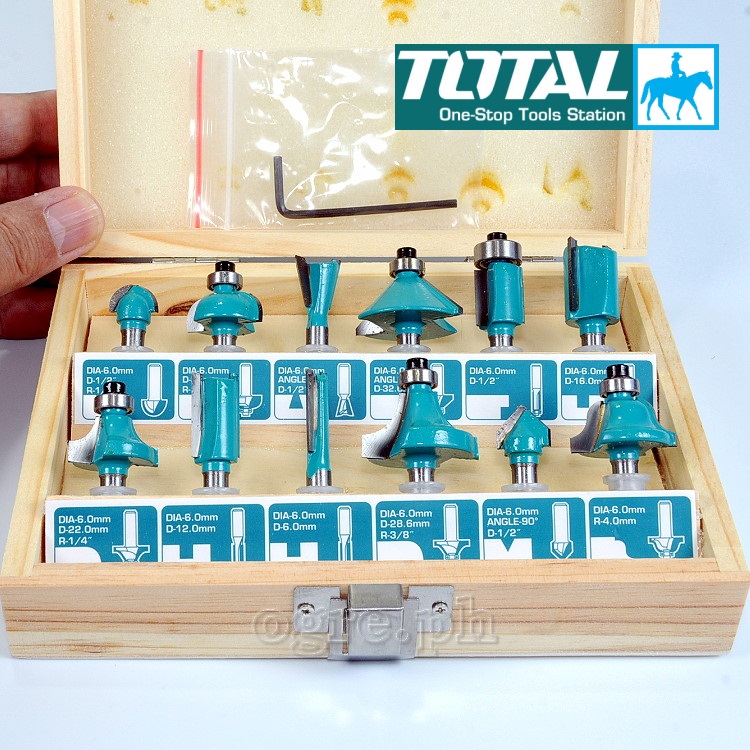 Bộ 12 mũi phay gỗ 6mm total chính hãng tacsr0121