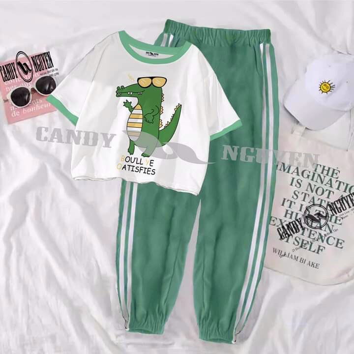 Sét Bộ Dài 3D Cartoon Quần Sọc Thể Thao + Áo Dễ Thương Hot Trend Hàn Quốc , Đồ Bộ Hoạt Hình Cute , Đồ Bộ Mặc Nhà Nam Nữ Đều Mặc Được TTSLB0133