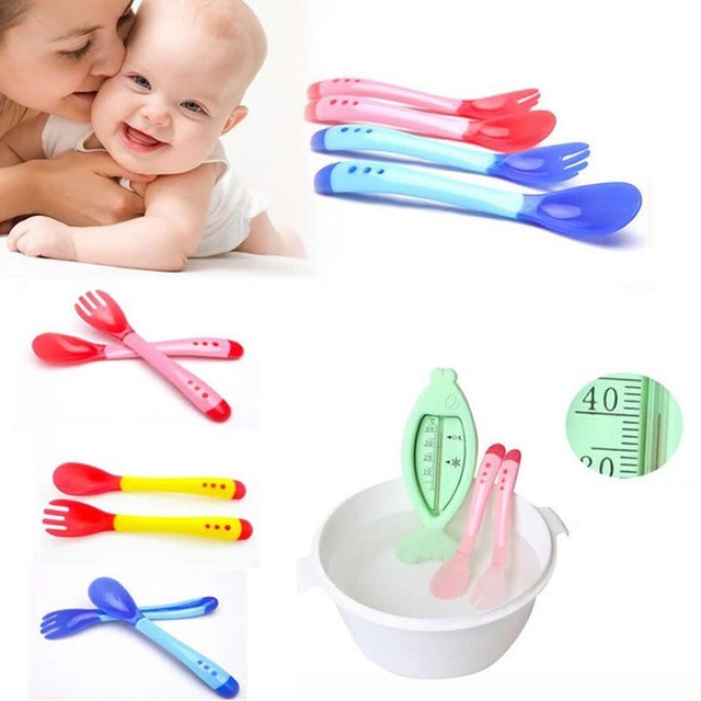 Bộ thìa dĩa silicon báo nóng cho bé