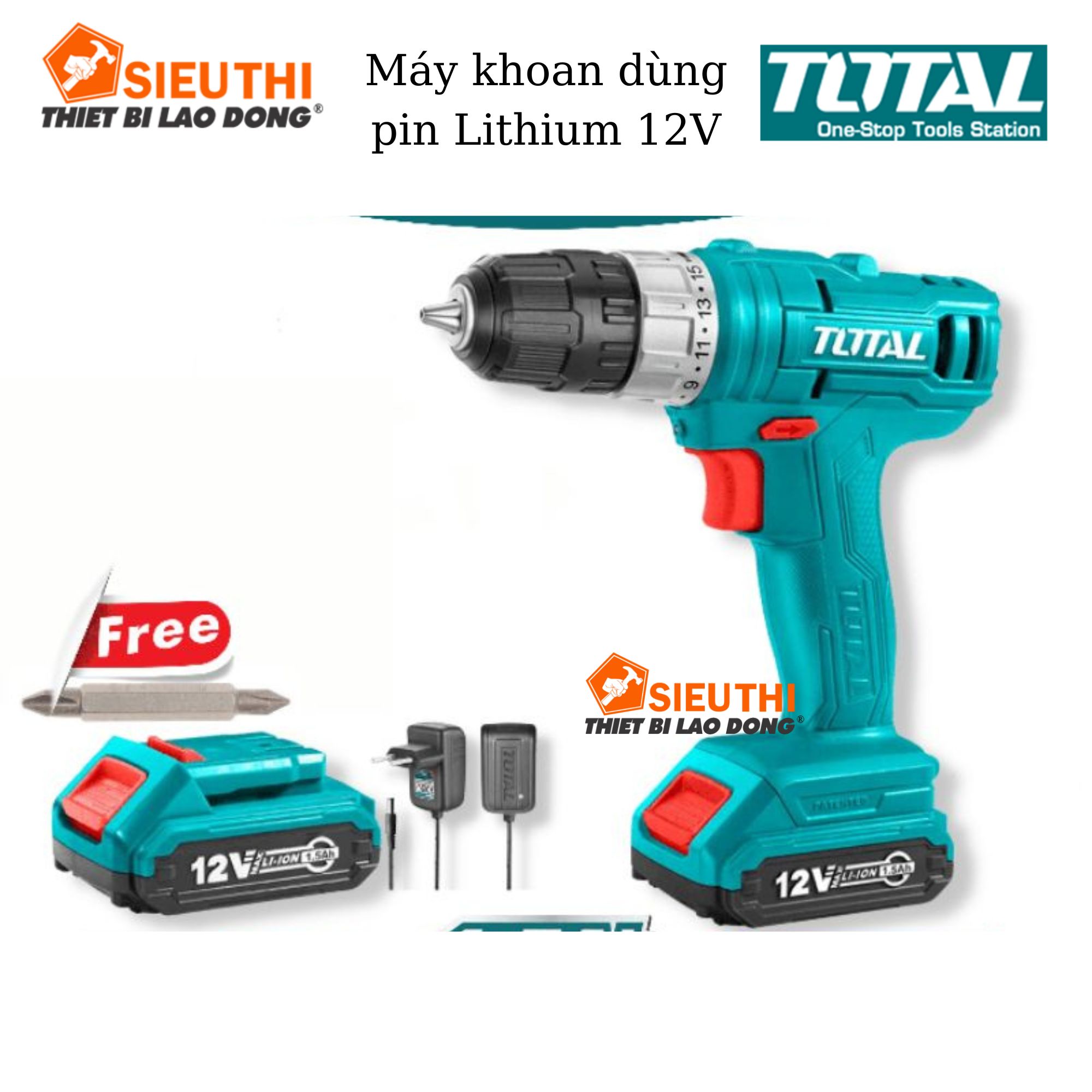 TOTAL Máy khoan dùng pin Lithium 12V TDLI1211 <HÀNG CHÍNH HÃNG>