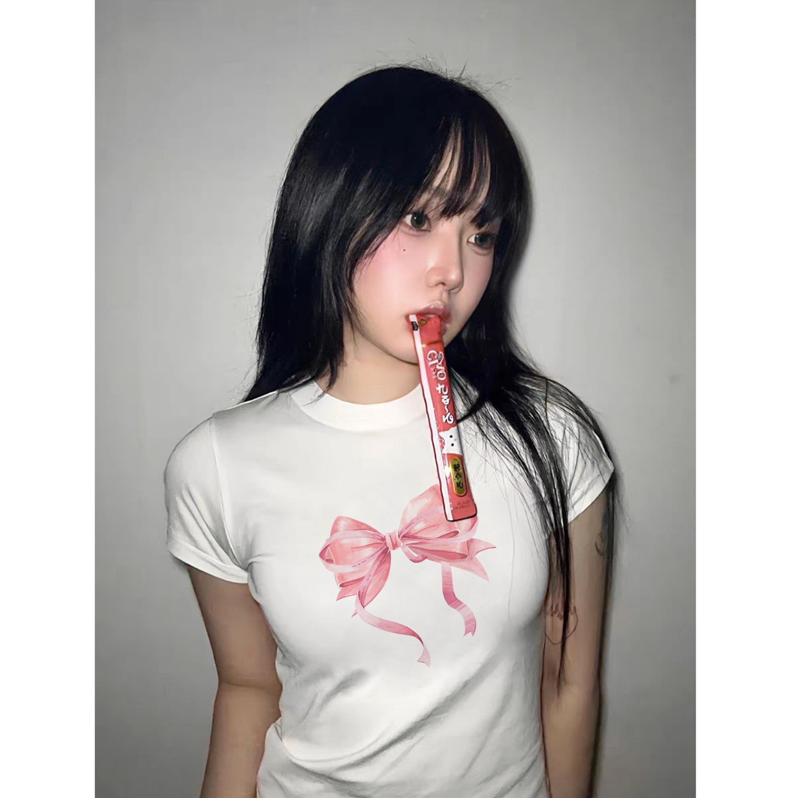 Áo thun nơ babytee Kill System chất thun co giãn màu trắng, đen