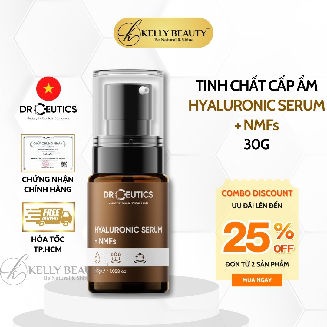 Tinh chất cấp ẩm drceutics hyaluronic serum + nmfs - giúp da căng bóng, mềm mịn | kelly beauty