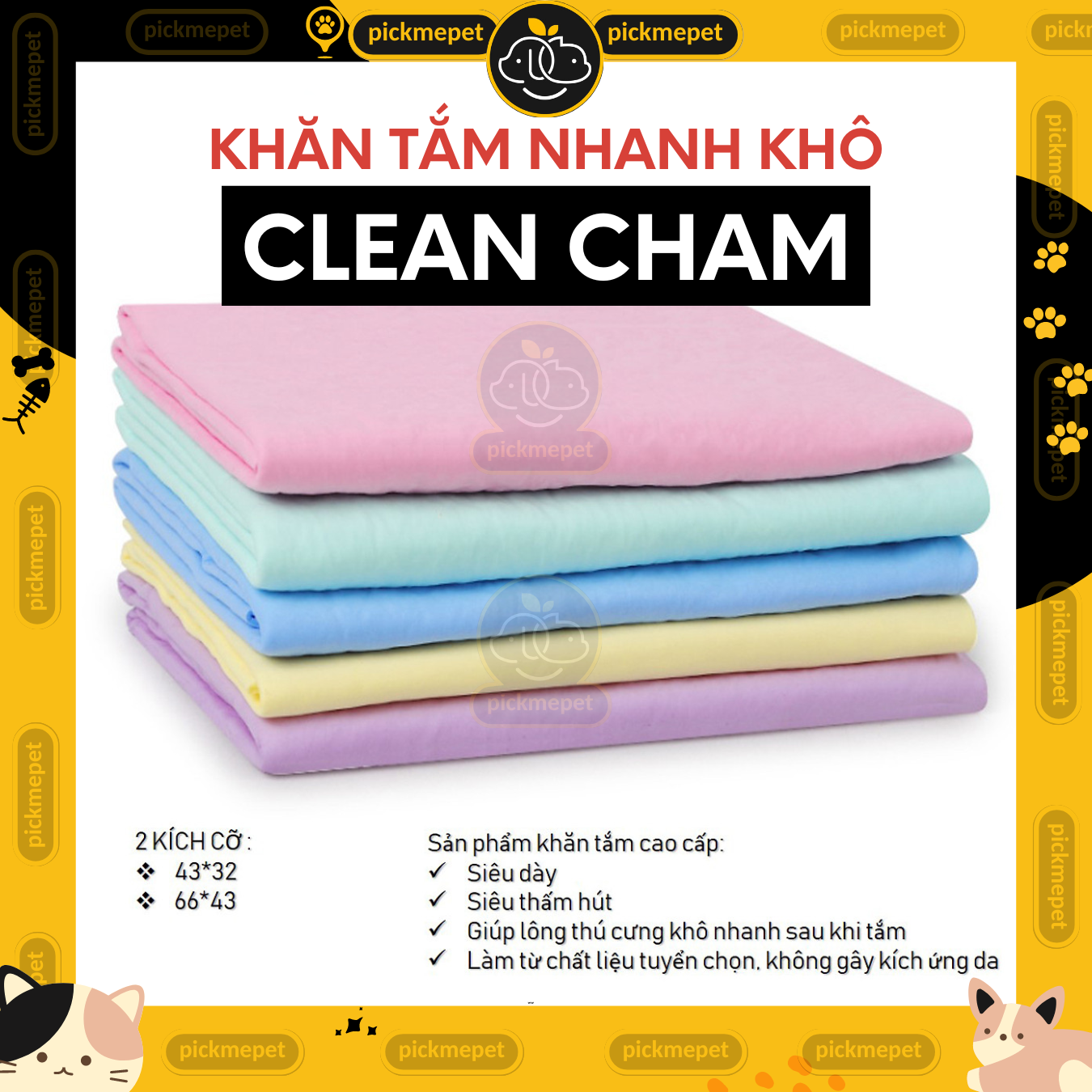 Khăn Tắm CLEAN CHAM CleanCham - Siêu Thấm Hút Dành Cho Chó Mèo