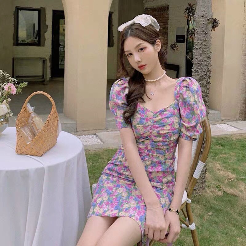 ĐẦM HOA TÍM TIỂU THƯ TAY BÚP NỮ TÍNH