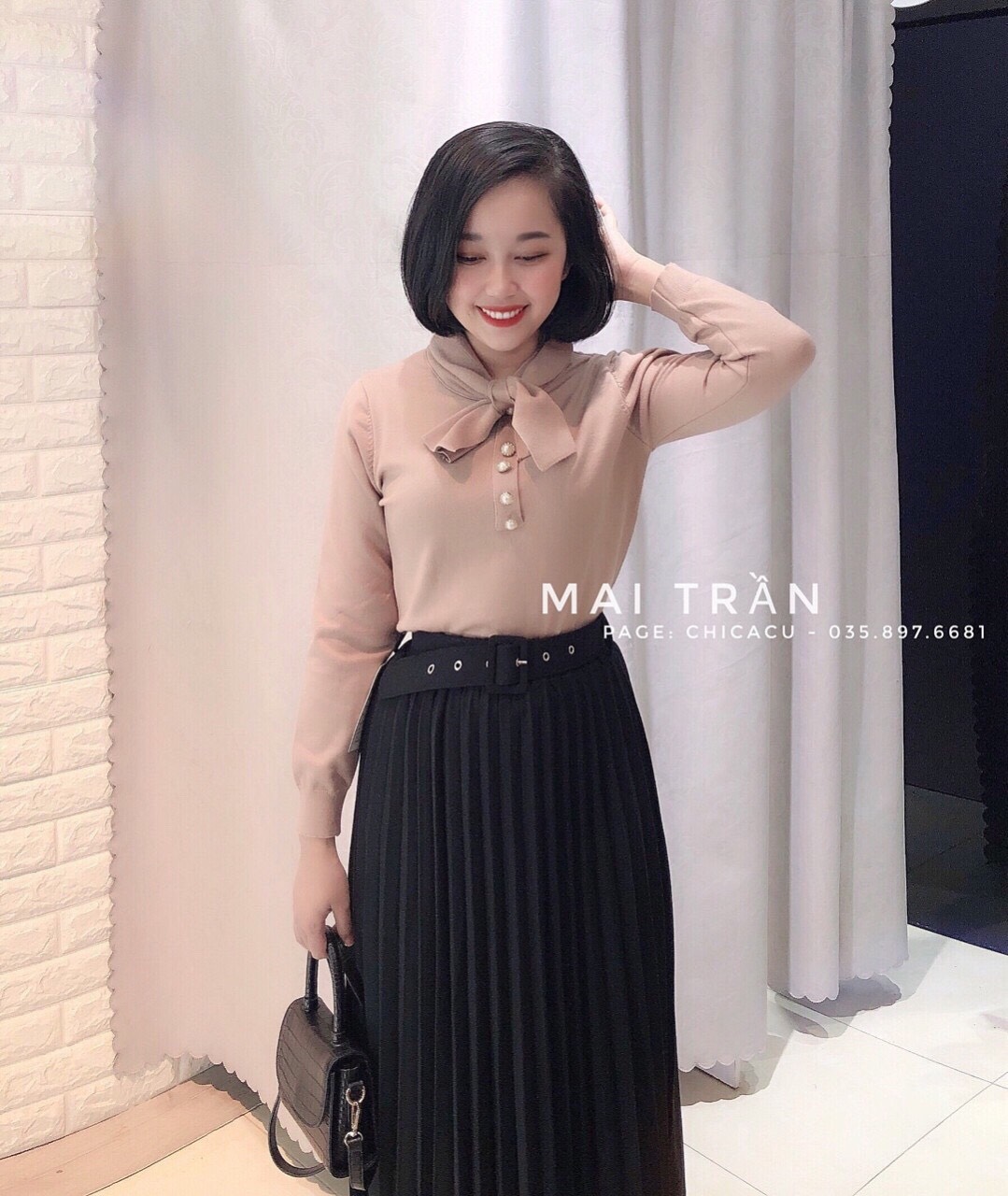 Chân váy xếp  ly có đai hàng đẹp