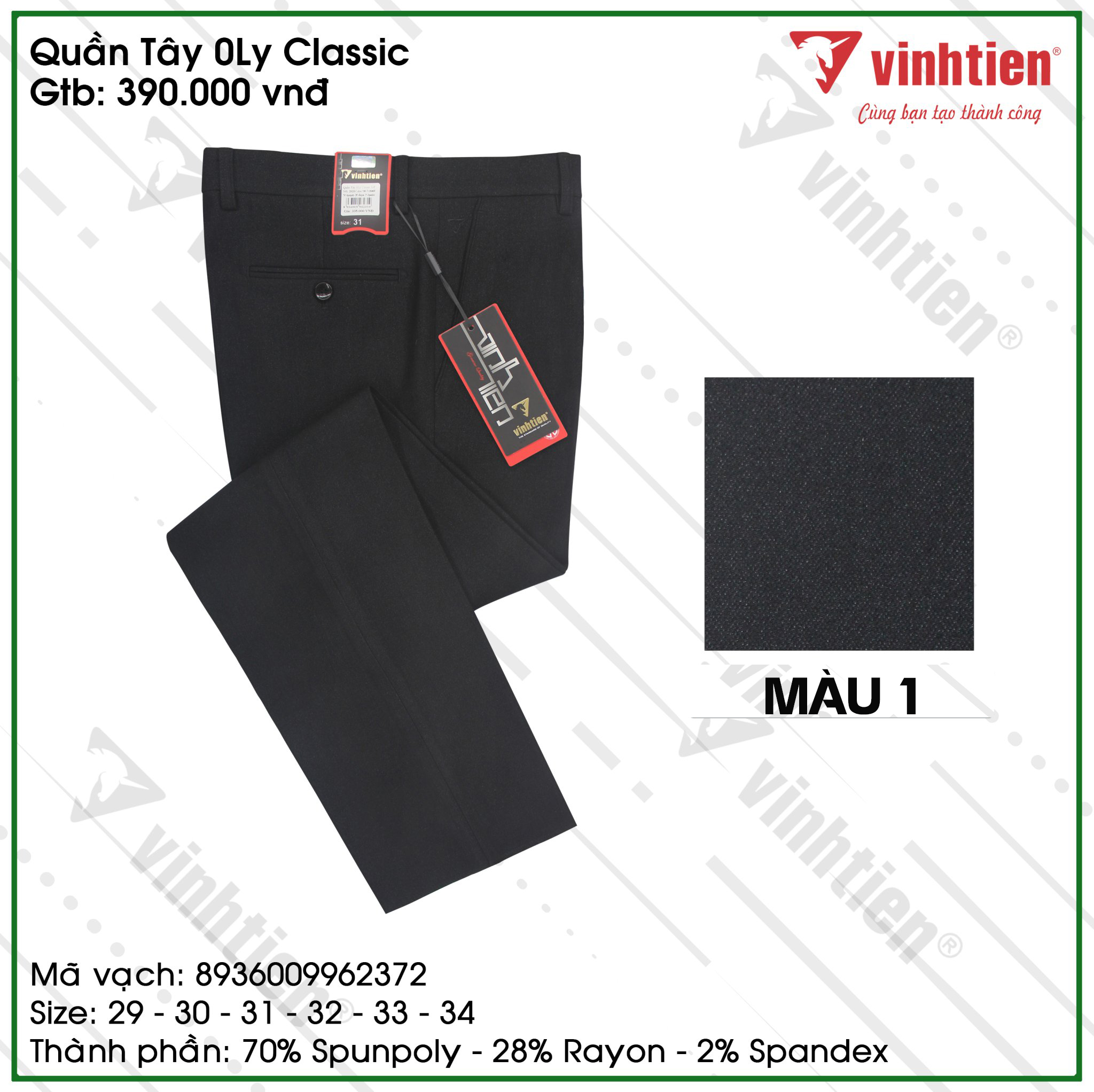CHĨNH HÃNG Quần Tây Nam 0LY Vĩnh Tiến Dành Cho Trung Niên Qkk390