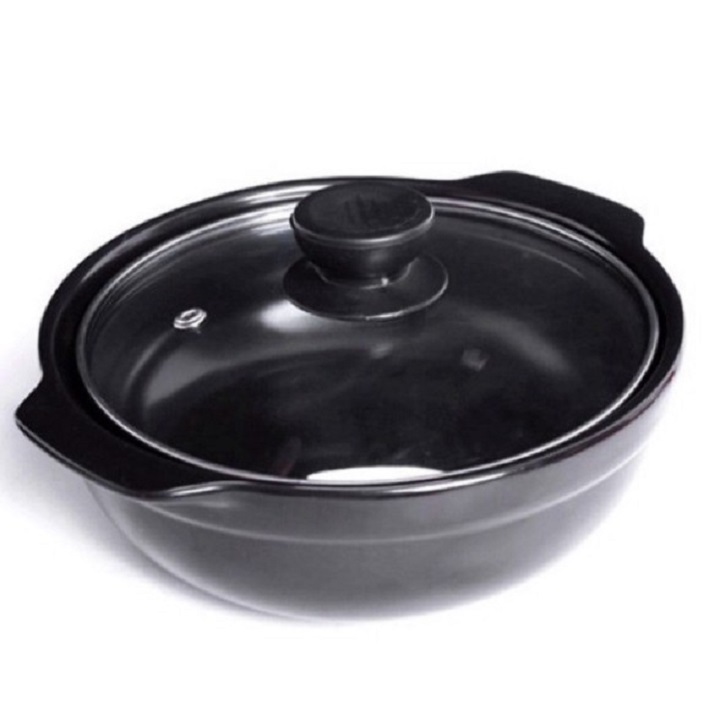 Nồi đất tráng men nắp kính 7'' nấu mì cay