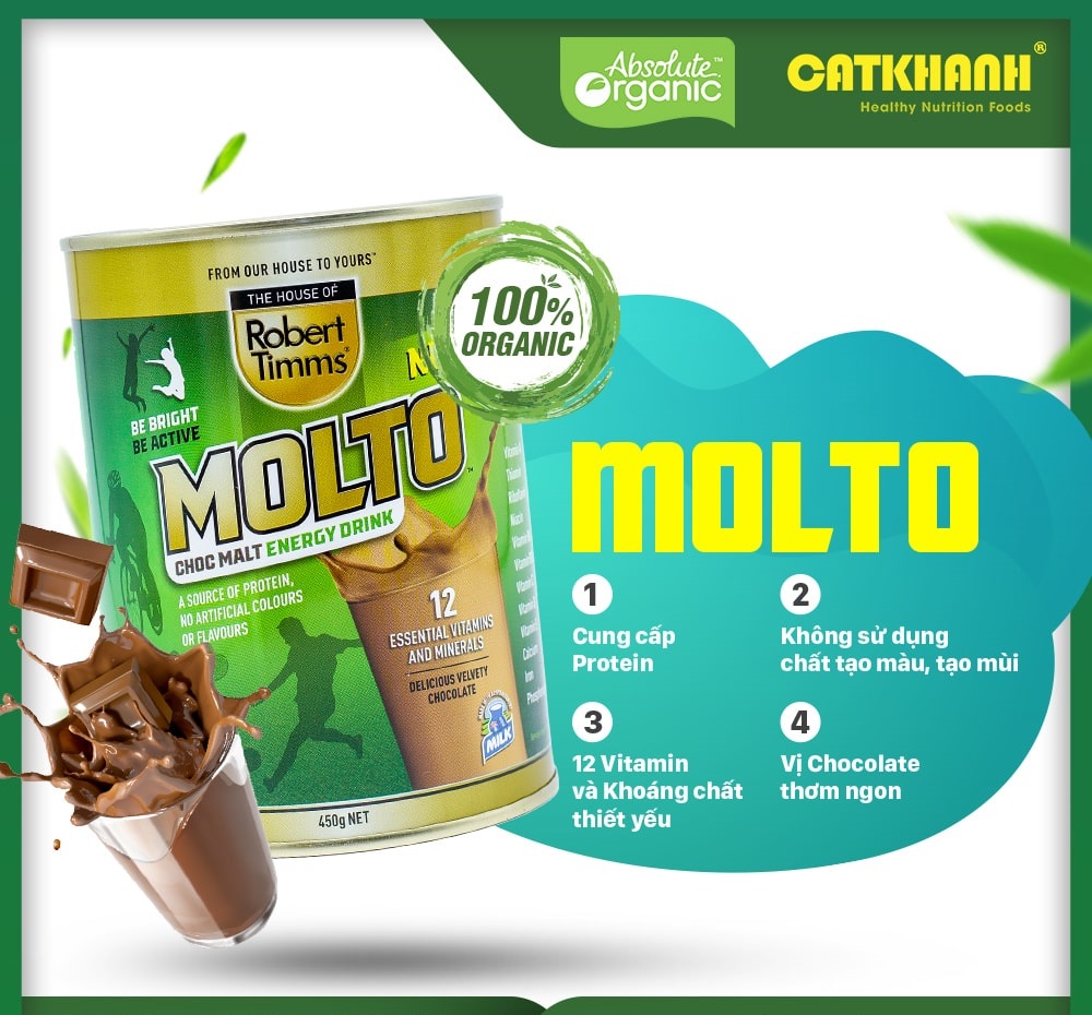 Sữa Bột Cacao Robert Timms Molto Nhập Khẩu Úc 450g