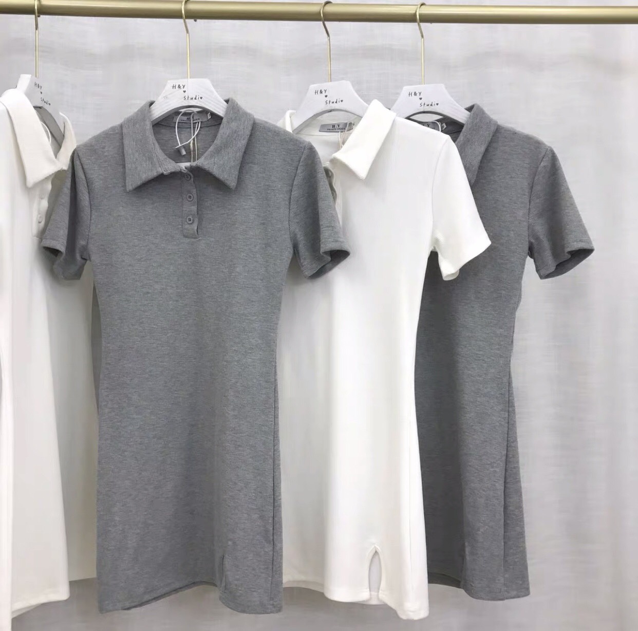 Váy suông thun polo chất cotton co dãn 4 chiều cổ sơ mi,đầm suông
