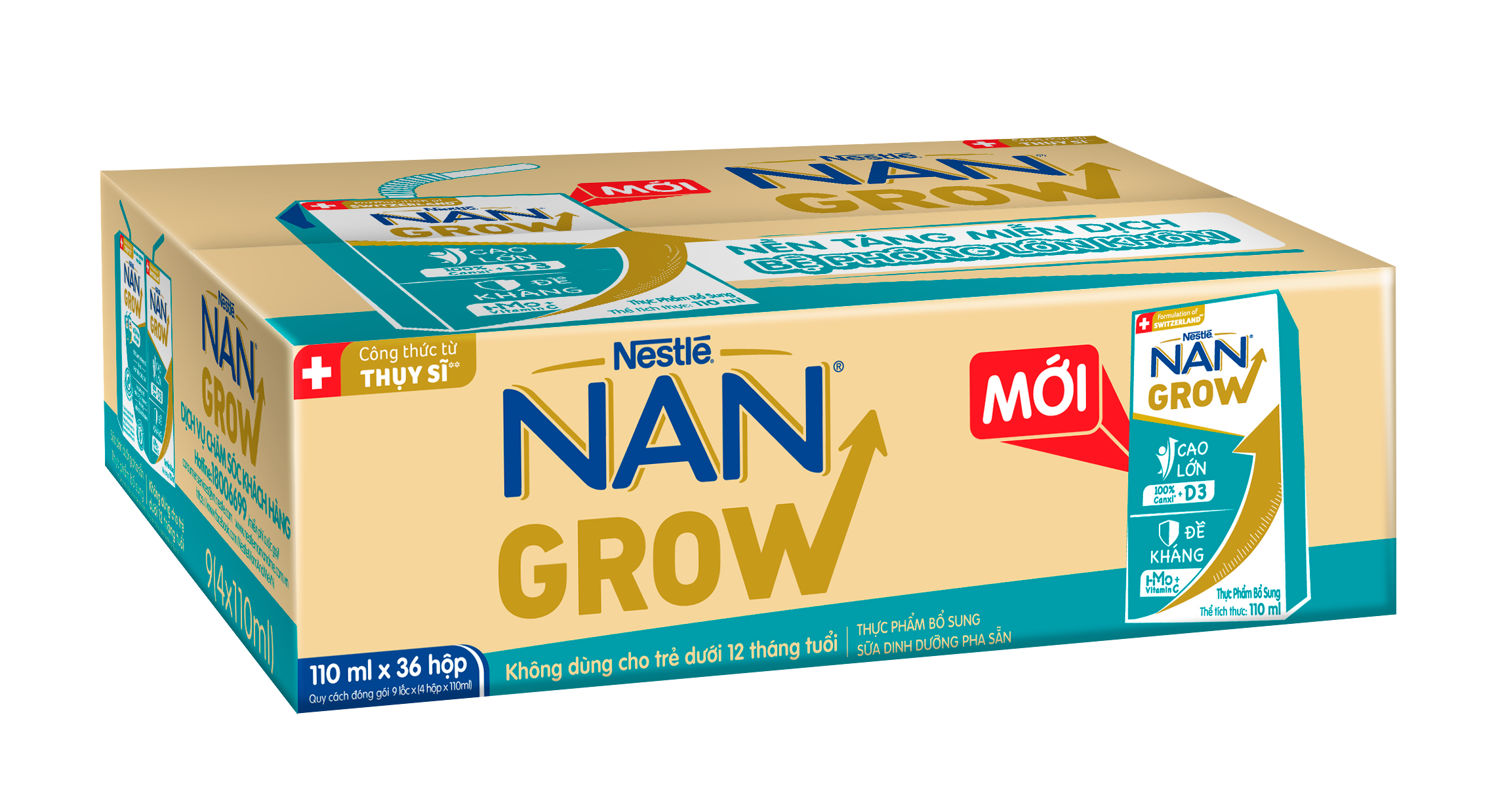 Thùng 36 hộp Sữa pha sẵn Nestlé NANGROW 110ml/hộp sữa mát công thức từ Thụy Sĩ 100% Canxi giúp bé cao lớn vượt trội 9