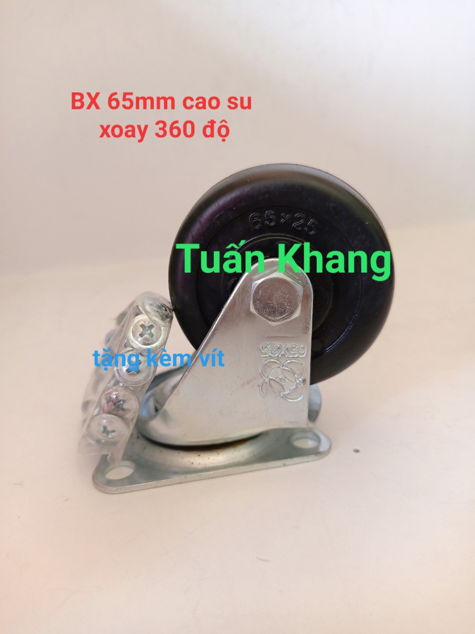 Bánh xe 65mm cao su đặc xoay 360 độ
