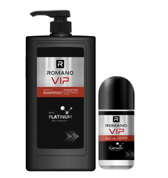 Combo Dầu gội Romano Vip Passion Platinum 650g + Lăn khử mùi Vip Pasion Platinum 50ml